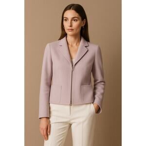 Akris Punto Italian Luxury Angora Wool Full Zip Blazer Jacket Pink Lavender 10